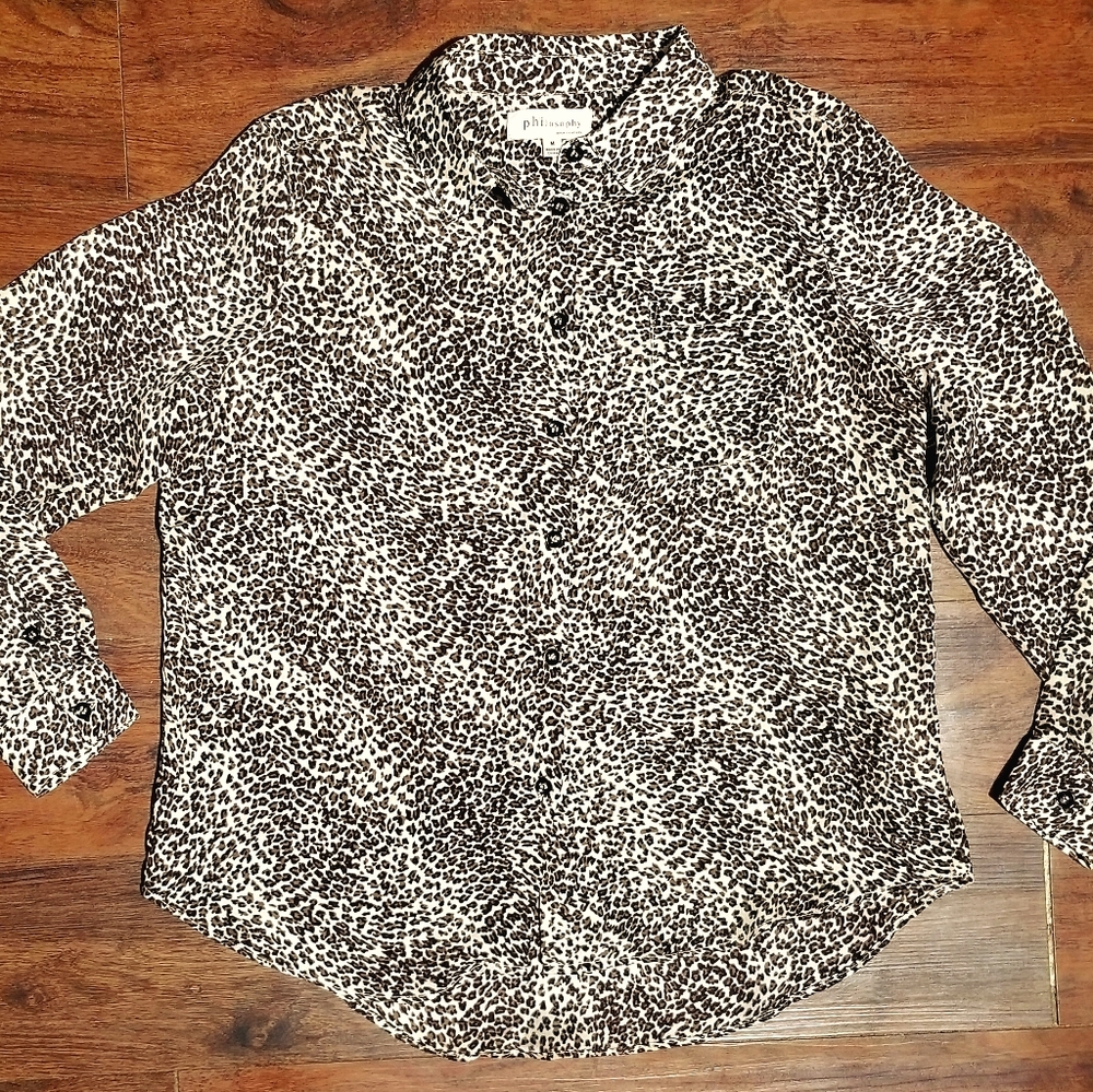 Philosophy Long Sleeve Leopard Print Blouse